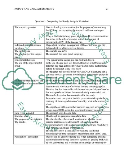 Completing the Roddy Analysis Worksheet