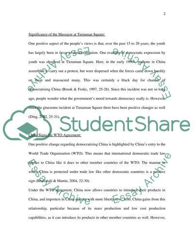 Democratization of China, External and Internal Pressure on China