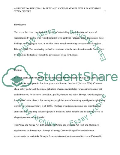 Personal Safety and Levels of Victimisation in Kingston Town Centre in February