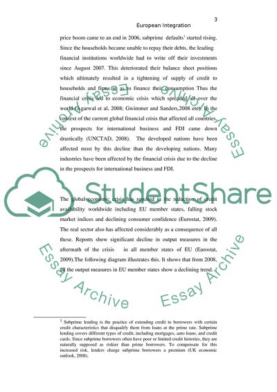 Current Recession and European Integration