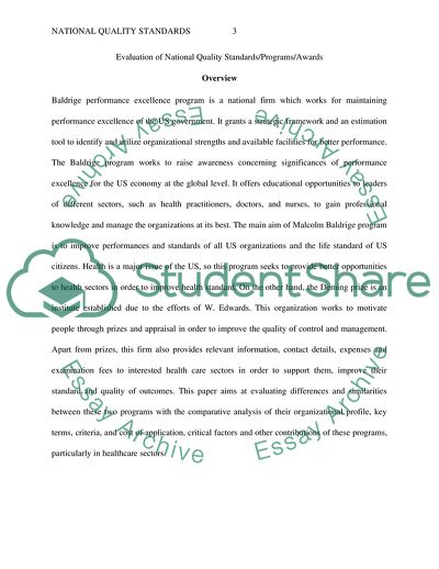 Evaluation of National Quality Standards/Programs/Awards