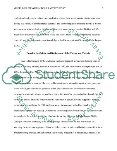 Madeline Leininger Middle Range Theory
