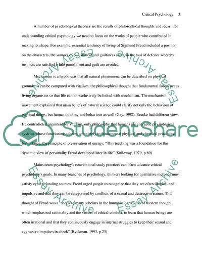 Main Stream Approaches on Critical Psychology