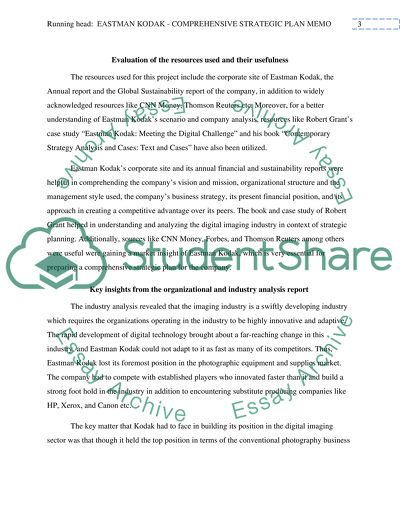 Eastman Kodak - Comprehensive Strategic Plan Memo