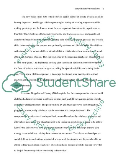 Early childhood education in relation to children with additional needs