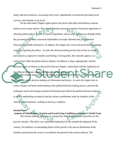 Analysis of Three Papers about Tourism