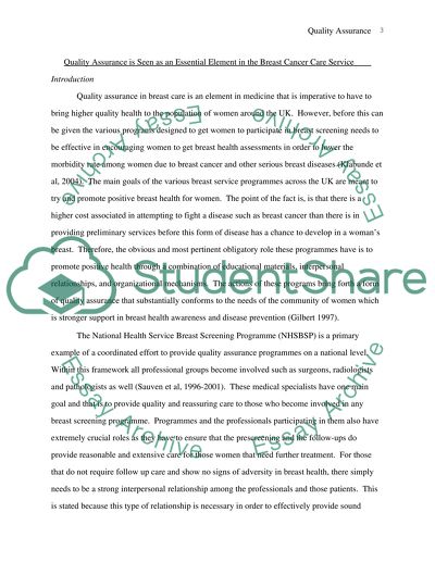 Quality Assurance as an Essential Element in the Breast Cancer Care Service