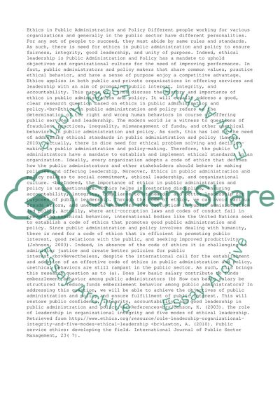 Ethics in Public Administration and Policy