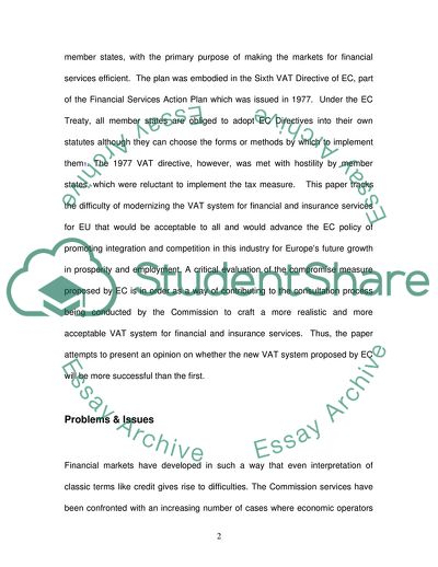EC Policy on VAT Assessment for Financial and Insurance Services