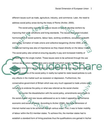 The Social Dimension of the European Union is Weak in Comparison to Market Oriented Policies