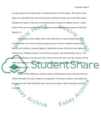 Detail three differences of the colonies listed in the chapter 1 and 2