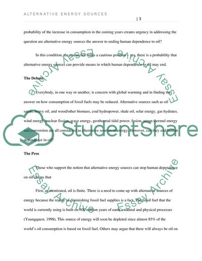 Alternative Energy Resources and Human Dependence on Oil