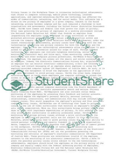 Privacy Issues in the Workplace- Technology and Social Media