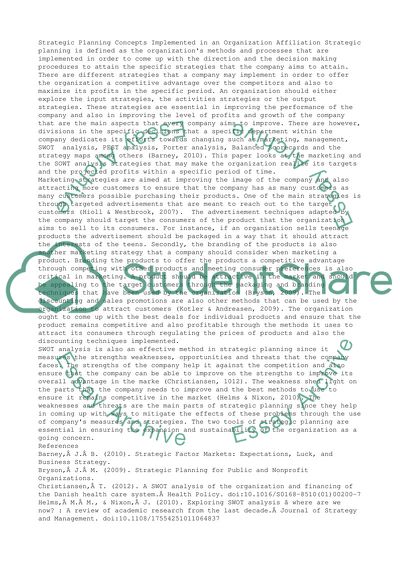 Strategic Planning Concepts Implemented in an Organization