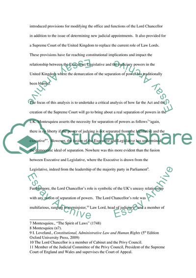 Whether Or Not the Constitutional Reform Act 2005 Will Bring About a Real Separation of Powers in the UK