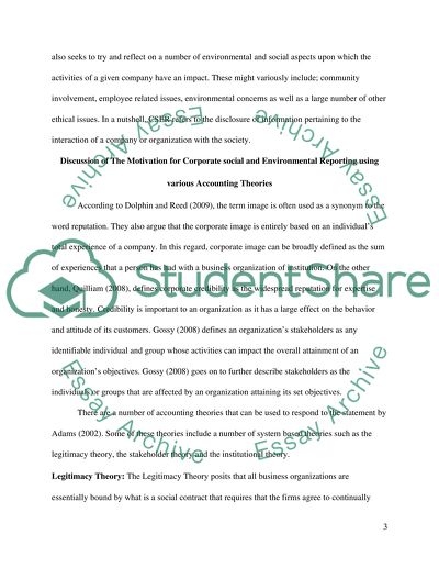 The Motivation for Corporate Social and Environmental Reporting