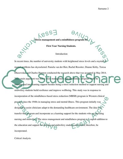 Evidence for effective Nursing: Stress Management and a Mindfulness Program for Nursing Students