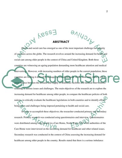 Health & Social Care for Older People in China and UK