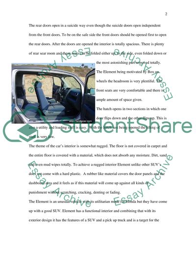 Managerial report on design of Honda Element