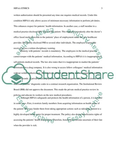 Health Insurance Portability and Accountability Acts Ethics