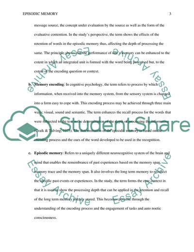 Depth of Processing and the Retention of Words in Episodic Memory