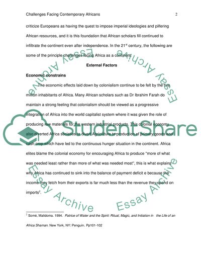 Challenges Facing Contemporary Africans the Product of Internal or External Historical Forces