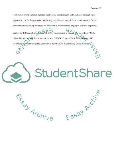 Tax Return and Temporary Living Expense