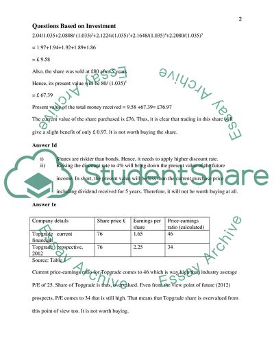 Questions based on Investment