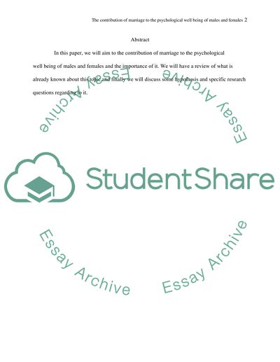 Marriage and Psychological Well Being