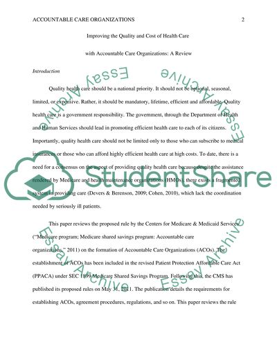 Improving the Quality and Cost of Health Care with Accountable Care Organizations: A Review