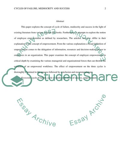 Cycles of Failure, Mediocrity and Success and the Role of Staff Empowerment on Breaking the Cycle