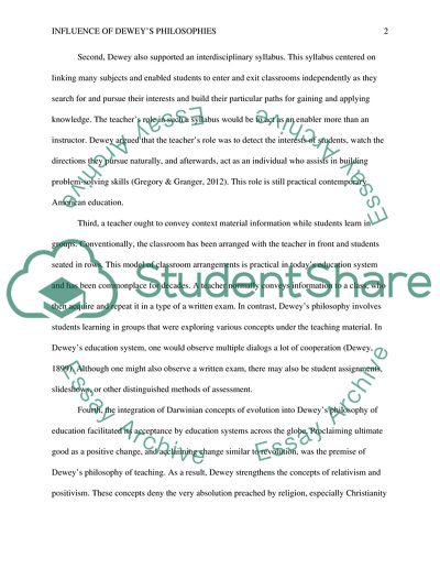 The Influence of Deweys Philosophies in Modern Americas Education