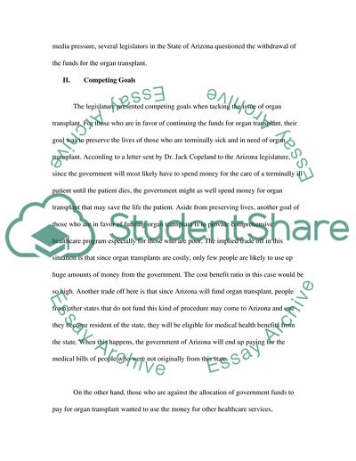 Defunding of Organ Transplant in the State of Arizona