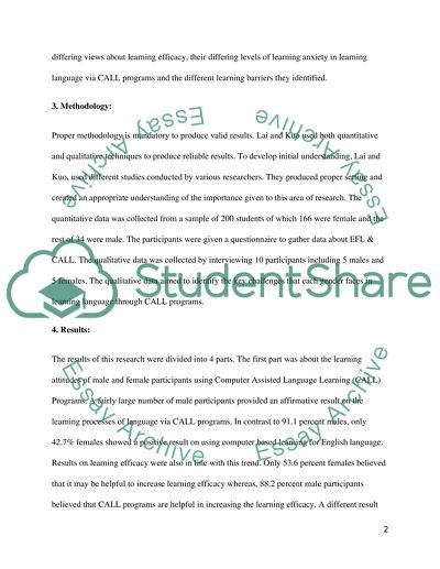 Gender difference in CALL Programs for English as a second Language Acquisition