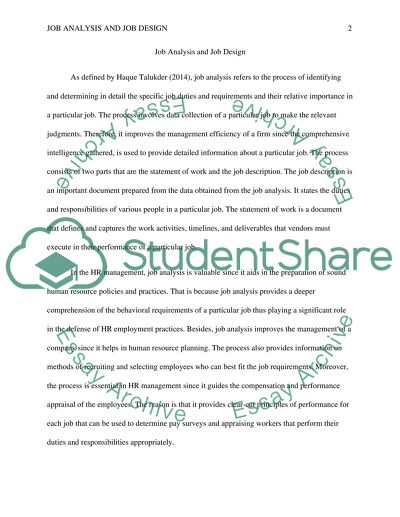 Job Analysis and Job Design