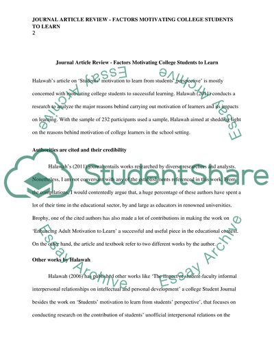 Journal Article Review Factors Motivating College Students to Learn