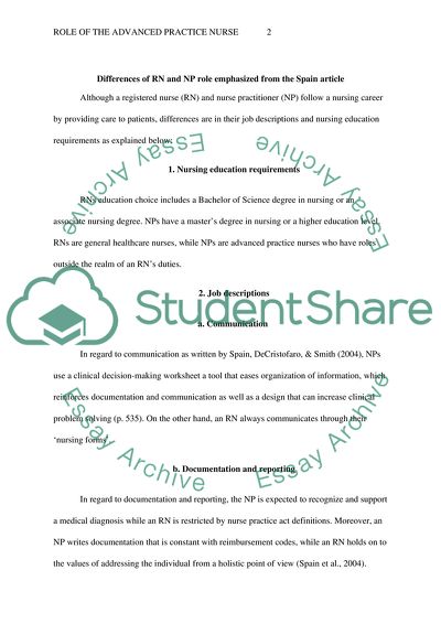 Role of the Advanced Practice Nurse