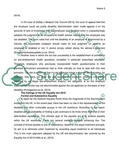 Equality Act 2010: Achievement of Equality for the Disabled Employees