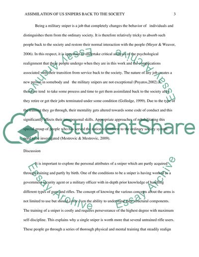 Assimilation of US Snipers back to the Society