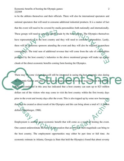 Economic Benefits of Hosting the Olympic Games