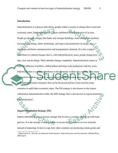 Compare and contrast at least two types of industrialization strategy