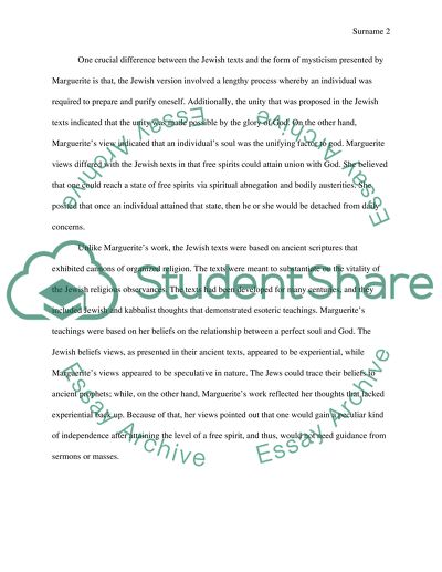 Compare and/or contrast the mysticism of Marguerite Porete and The Heart and the Fountain