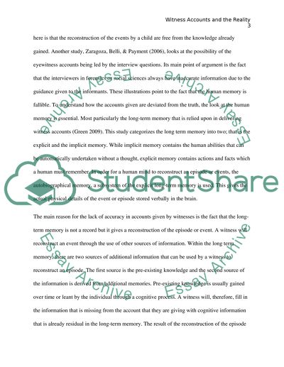 Witnesses Accounts and the Reality