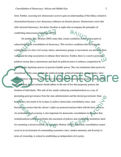 The Consolidation of Democracy: Africa and the Middle East