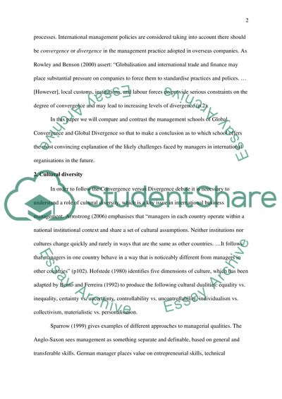 Compare and contrast the management schools of Global Convergence and Global Divergence