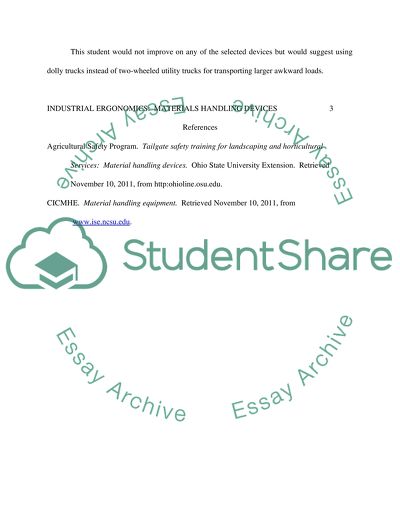 Industrial Ergonomics: Materials Handling Devices