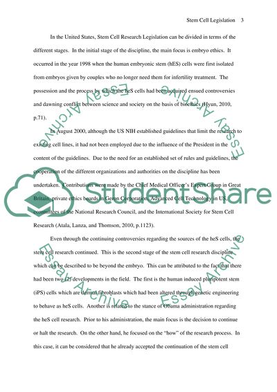A research paper on stem cell research legislation