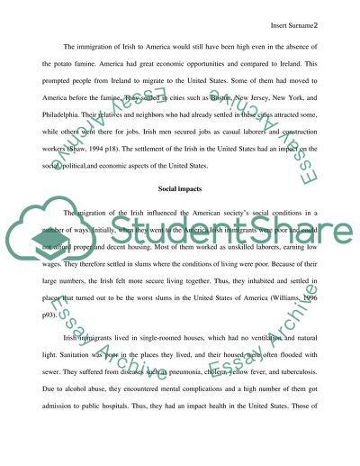 The Social, Political, and Economic Impact of the Irish Immigration to the USA