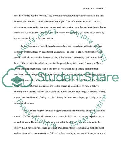 Research Ethics in Education on Interviews with Women and Children