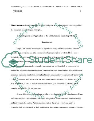 Gender Equality and Application of the Utilitarian and Deontology Theories